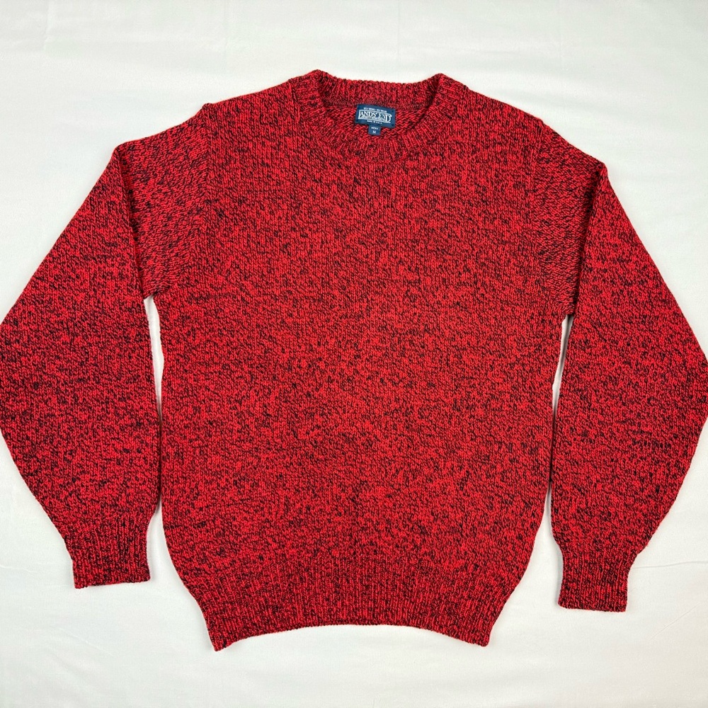 Vtg Lands End Mens Wool Blend Sweater Sz Medium 90s Chunky Knit Heathered Red B4